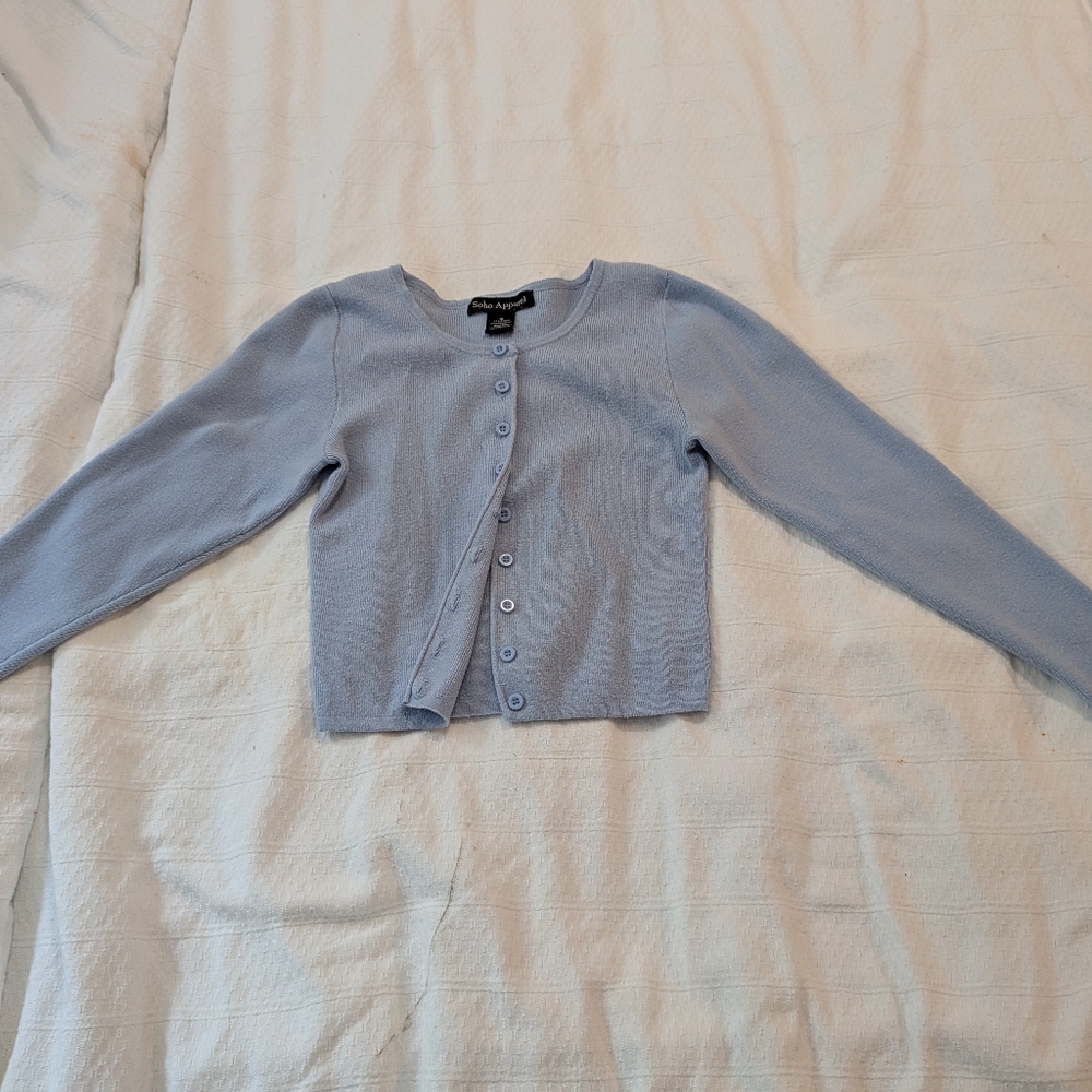 Light Blue Cropped Button-Front Cardigan